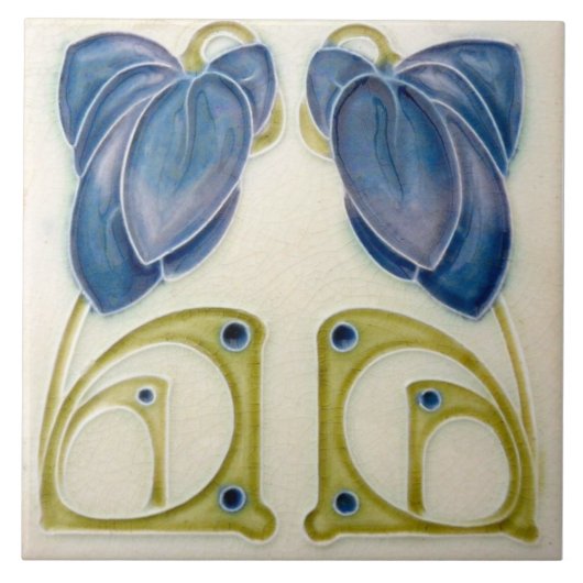 Repo German Jugendstil Art Nouveau Blue Floral Tegeltje (Voorkant)