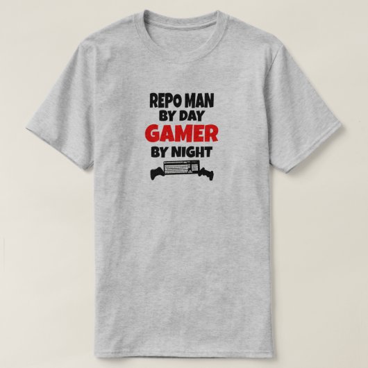 Repo Man speelt graag videogames T-shirt (Design voorkant)