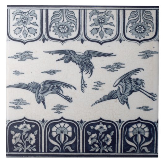 Repo  Minton Black en White English Tile Tegeltje (Voorkant)