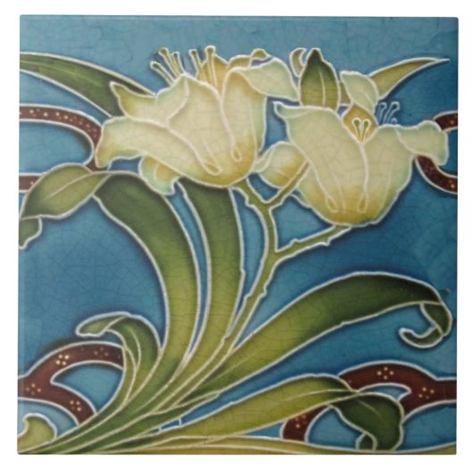 Repo Minton China Glazed Art Nouveau Lily Border Tegeltje (Voorkant)