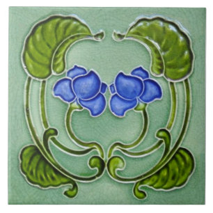 Repo Symmetrische Art Nieuw Blauw Groene Floral Tegeltje