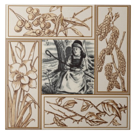 Repo Victoriaans Bo Peep Nursery Rhyme Transferwar Tegeltje (Voorkant)