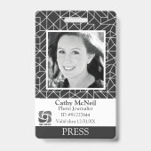 Reporter Fotograaf Zwart Wit Modern Pers ID Badge (Voorzijde)
