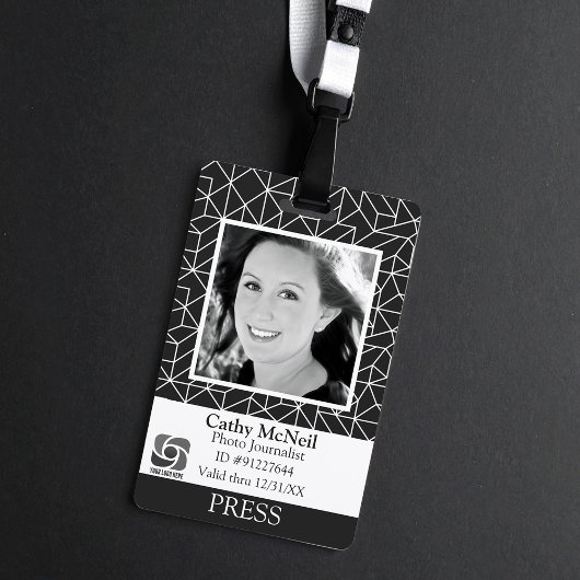 Reporter Fotograaf Zwart Wit Modern Pers ID Badge