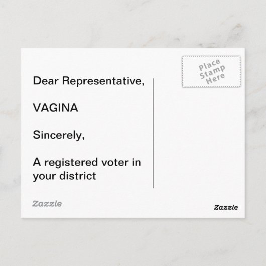 Representative: Can't say it, don't legislate it! Briefkaart (Achterkant)