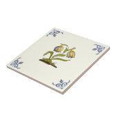 Repro 1700s Handbeschilderde delft gele Tulps Flor Tegeltje (Zijkant)