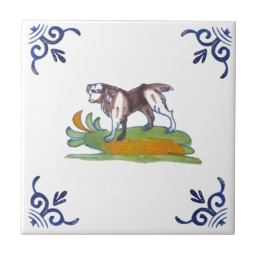 Repro 17th Century Delft Dog Tile om aan te passen Tegeltje (Voorkant)