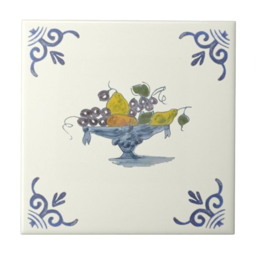 Repro 17th Century Delft Fruit Bowl Tegeltje (Voorkant)