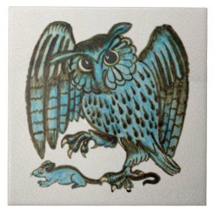 Repro 1880s De Morgan Blue Owl & Rat Tegeltje