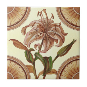 Repro 1885 Victoriaans Asian Lily Transferware Tegeltje