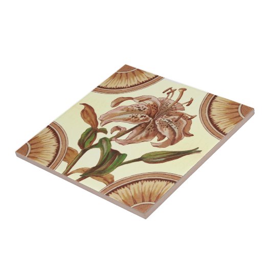 Repro 1885 Victoriaans Asian Lily Transferware Tegeltje (Zijkant)