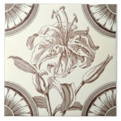 Repro 1885 Victoriaans Sepia Lily Transferware Tegeltje (Voorkant)