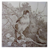 Repro 1886 Minton Sepia Transferware Bird Art TIle Tegeltje (Voorkant)