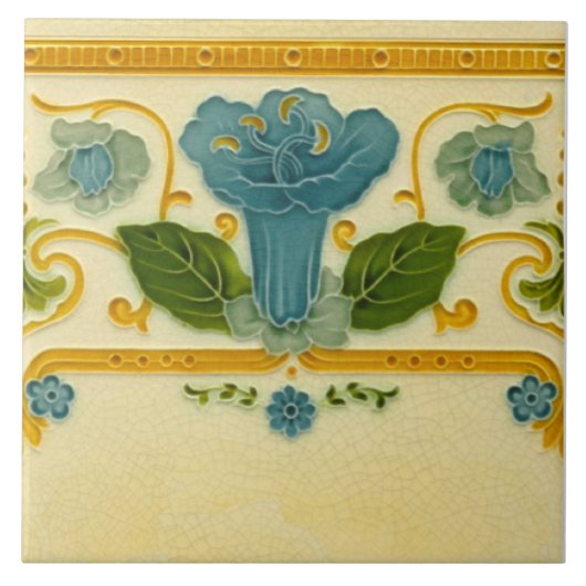 Repro 1900 Pilkington Straight Border Art Nouveau Tegeltje (Voorkant)