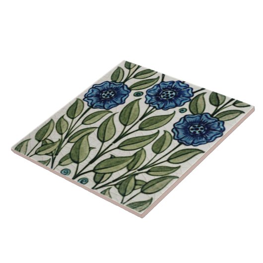 Repro Antiek De Morgan Blue Green Floral Tegeltje (Zijkant)