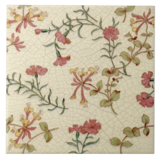 Repro Antiek Minton Honeysuckle & Pinks op Ivoorku Tegeltje (Voorkant)