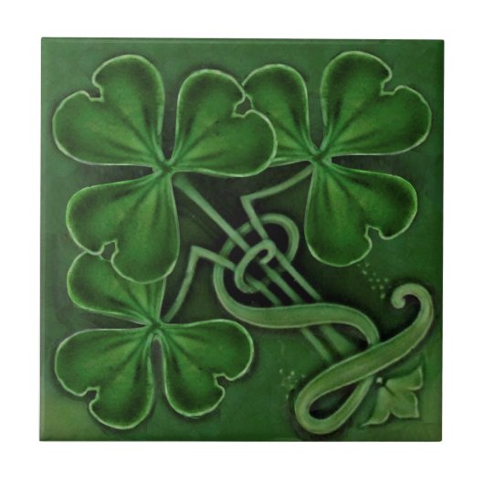 Repro Antiek Minton Lucky Green Shamrocks Tegeltje (Voorkant)