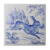 Repro Antiek Wedgwood 1876 Blue Hare Rabbit Tile Tegeltje (Voorkant)