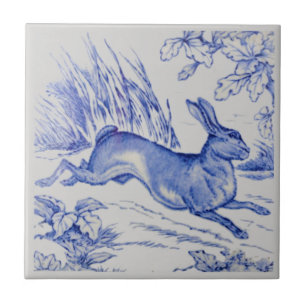 Repro Antiek Wedgwood 1876 Blue Hare Rabbit Tile Tegeltje