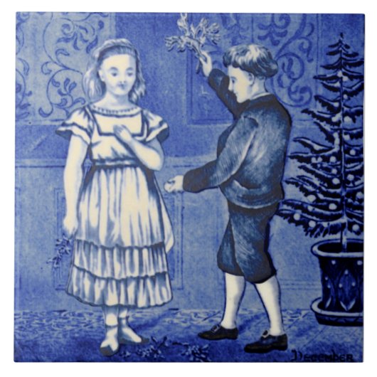 Repro Antiek Wedgwood Blue December Agenda Tegeltje (Voorkant)