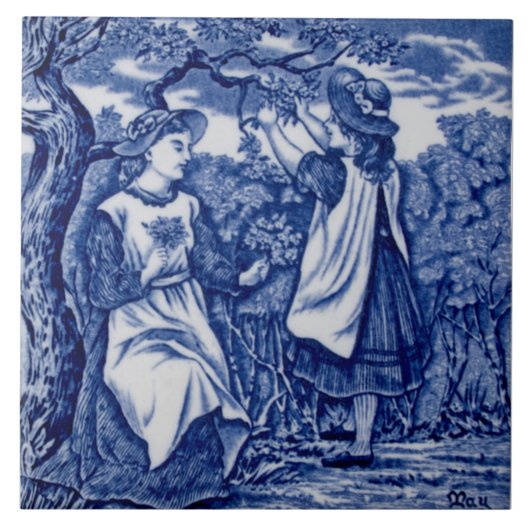 Repro Antiek Wedgwood Blue Month van May Calendar Tegeltje (Voorkant)