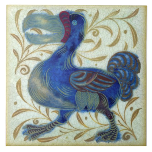 Repro Antiek Whimsical Rare De Morgan Dodo Bird Tegeltje (Voorkant)