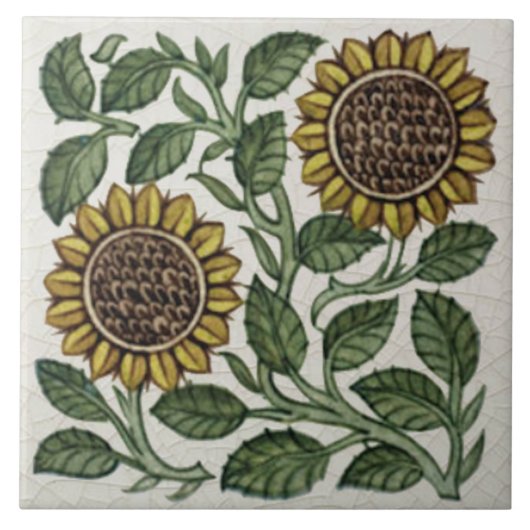 Repro Antiek Wm De Morgan Sunflower Tegeltje (Voorkant)