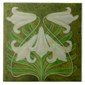 Repro Art Nouveau Easter Lily op gemottled Green Tegeltje (Voorkant)