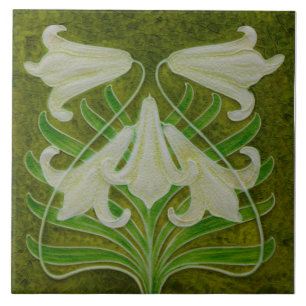Repro Art Nouveau Easter Lily op gemottled Green Tegeltje