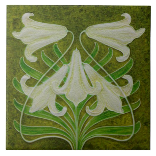 Repro Art Nouveau Easter Lily op gemottled Green Tegeltje (Voorkant)