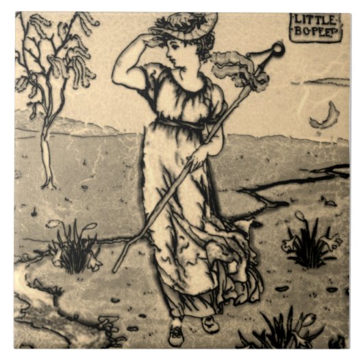 Repro Art Nouveau Modern Little Bo Peep Sketch Til Tegeltje (Voorkant)