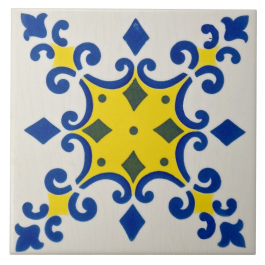 Repro Azulejos Portugal Geometric Yellow Blue Tegeltje (Voorkant)
