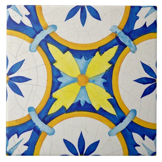 Repro Azulejos Portugal Geometric Yellow Blue Ti Tegeltje (Voorkant)