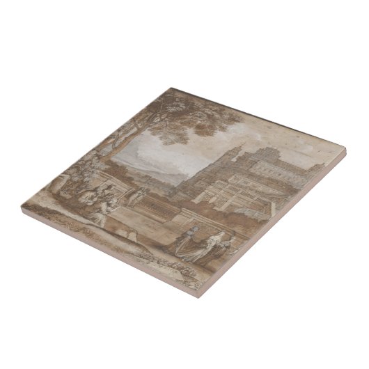 Repro Black and White Tile River Scene Tegeltje (Zijkant)