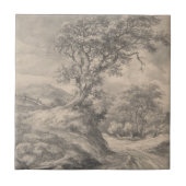 Repro Black and White Tile River Scene Tegeltje (Voorkant)