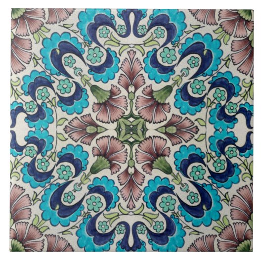 Repro Blauw Maroon Bloemen De Morgan tegels Tegeltje (Voorkant)