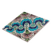 Repro  Blauw Maroon Bloemen De Morgan tegels Tegeltje (Zijkant)