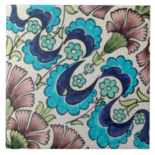 Repro  Blauw Maroon Bloemen De Morgan tegels Tegeltje