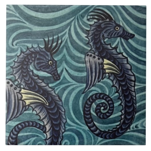 Repro  Blauw Zeepaardje De Morgan tegels Tegeltje (Voorkant)