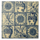 Repro Blue en Buff Sunflower Urns Bamboo Trellis Tegeltje (Voorkant)