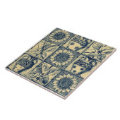 Repro Blue en Buff Sunflower Urns Bamboo Trellis Tegeltje (Zijkant)