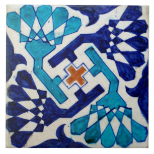 Repro  Blue Geometric Floral Tile Tegeltje