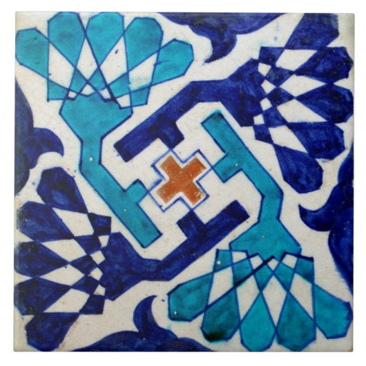 Repro  Blue Geometric Floral Tile Tegeltje (Voorkant)