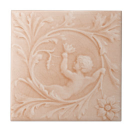 Repro c1880 Minton Faux Relief Cherub Peach roze Tegeltje