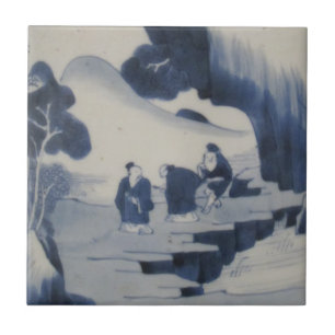 Repro Chinees Borstel Delfts Blauw en Witte Tegel Tegeltje