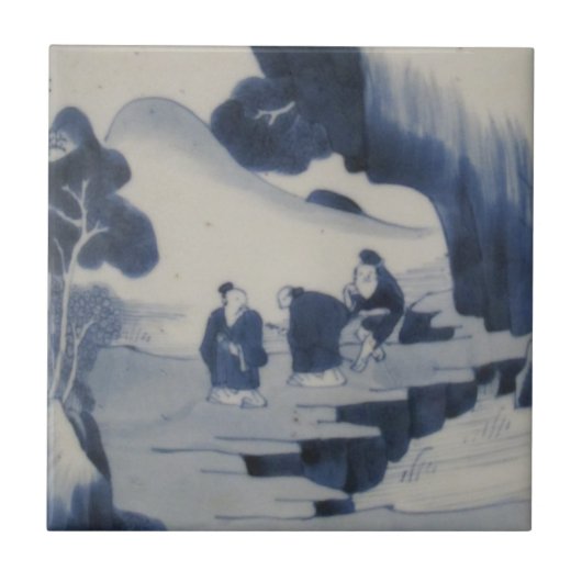 Repro Chinees Borstel Delfts Blauw en Witte Tegel Tegeltje (Voorkant)