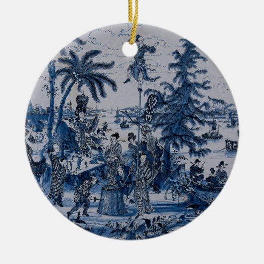 Repro Chinoiserie Delft Blue en White Tegel Keramisch Ornament (Voorkant)