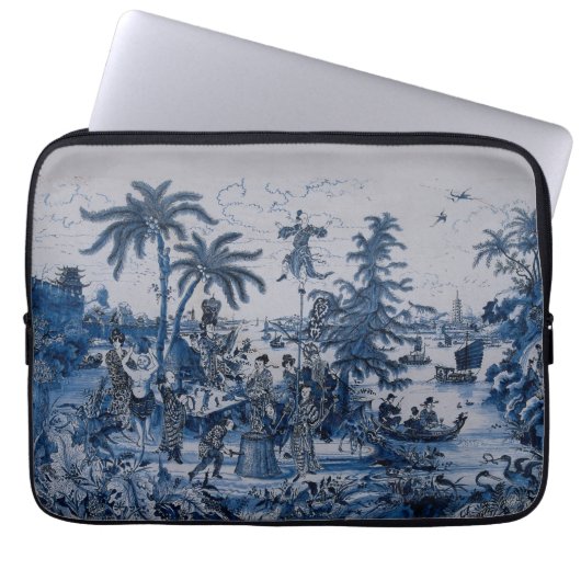 Repro Chinoiserie Delft Blue en White Tegel Laptop Sleeve (Voorkant)