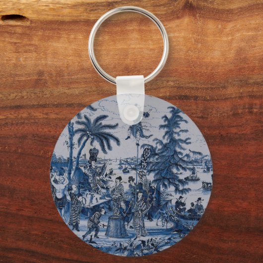 Repro Chinoiserie Delft Blue en White Tegel Sleutelhanger (Voorkant)