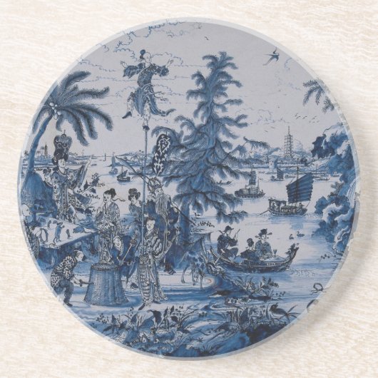 Repro Chinoiserie Delft Blue en White Zandsteen Onderzetter (Voorkant)